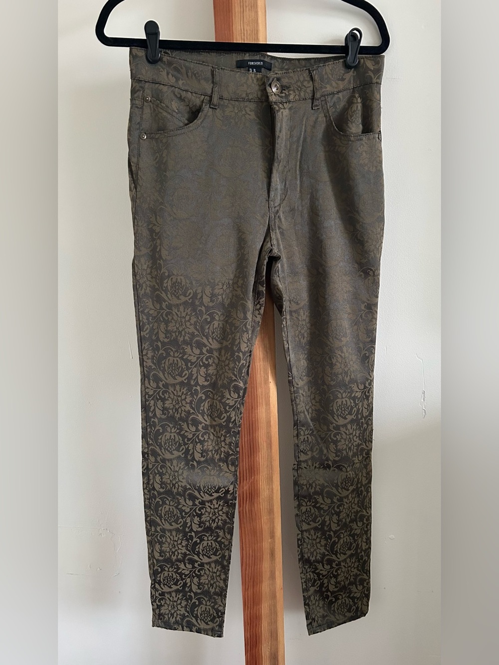 Men's Patterned Olive Green Slim Pants